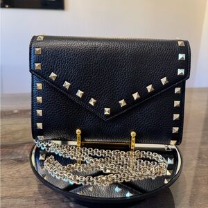 Authentic Valentino Garavani Rock Stud Leather Flap Crossbody/Clutch Bag